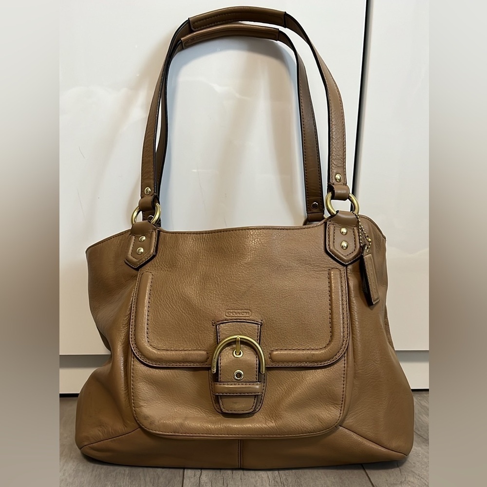 COACH Campbell Belle Genuine Leather Shoulder Bag in Dark Camel Brown - Picture 11 of 12